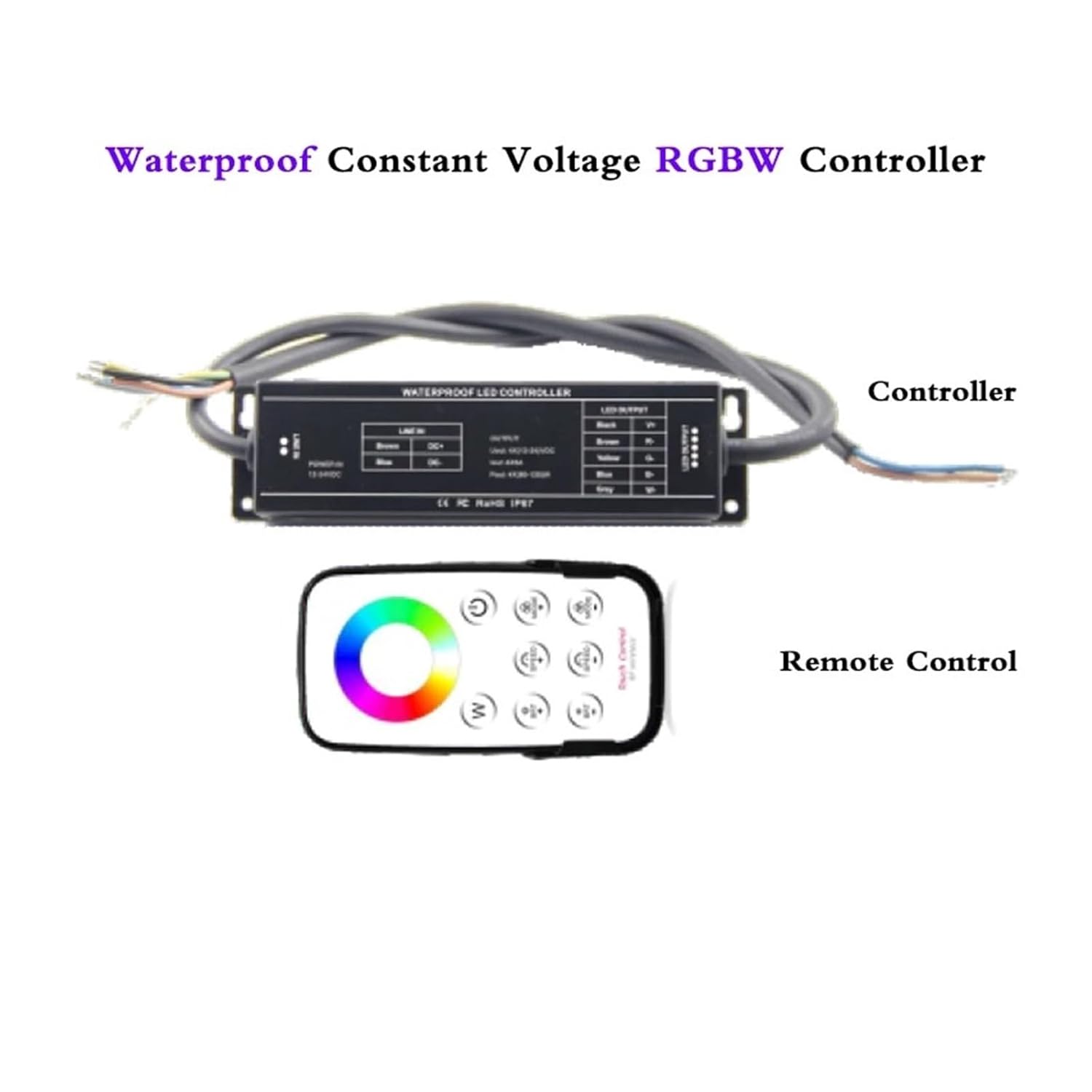 DC 12V 24V Waterproof Constant Voltage LED Controller 5A X 4CH IP67 + Touch Remote Control Set