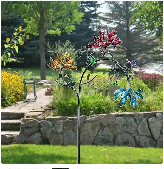 2pack Beautiful 71 Inches Height Summer Multi Colored Flowers Wind Spinner Colorful Modern Decorations GardenFront Yard Home Festival Decor