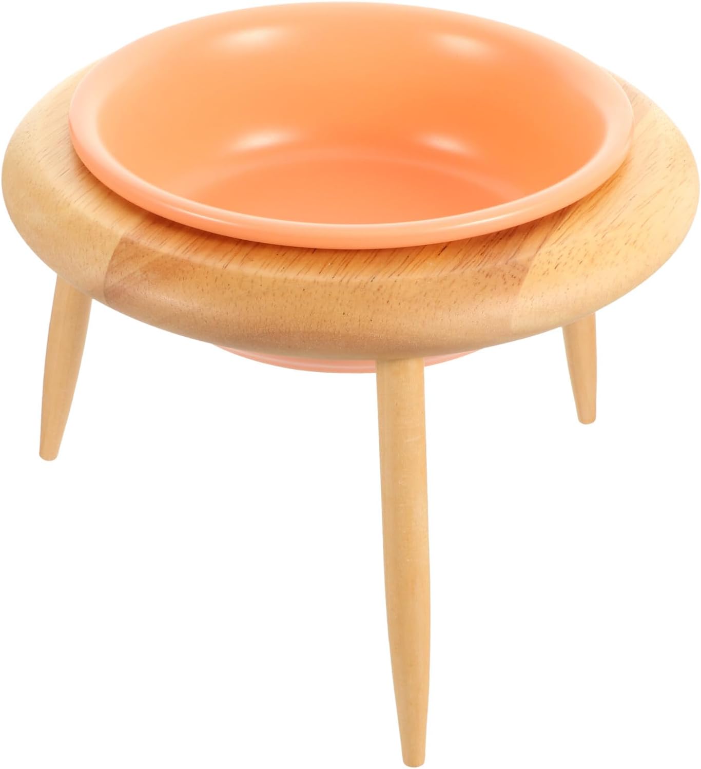 Ceramic Elevated Cat Feeding Bowl 600ml with Oak Stand Pet Food Holder Neck Protection Water Feeder for Cats and Small Dogs