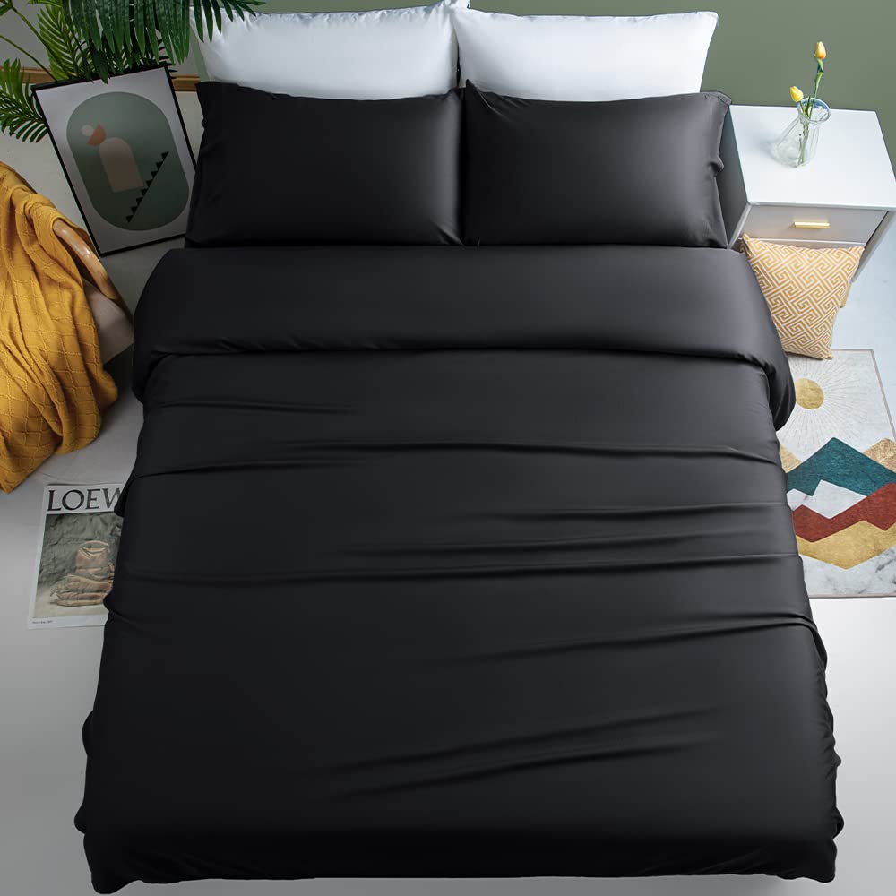 Shilucheng 100% Cooling Bamboo_ Sheets Set- Queen Size 1800 Thread Count Soft Bed Sheets,16 Inch Deep Pocket,Breathable,Comfortable and Pilling Resistant -4PC(Queen,Black)