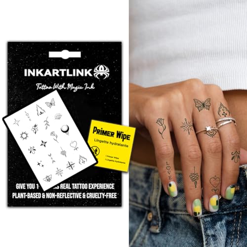 INKARTLINK Semi Permanent Tattoos, cute little designs, suitable as gifts for girls, beautifully packaged, waterproof, cruelty-free, non-reflective (Mini Finger Tattoo 3)