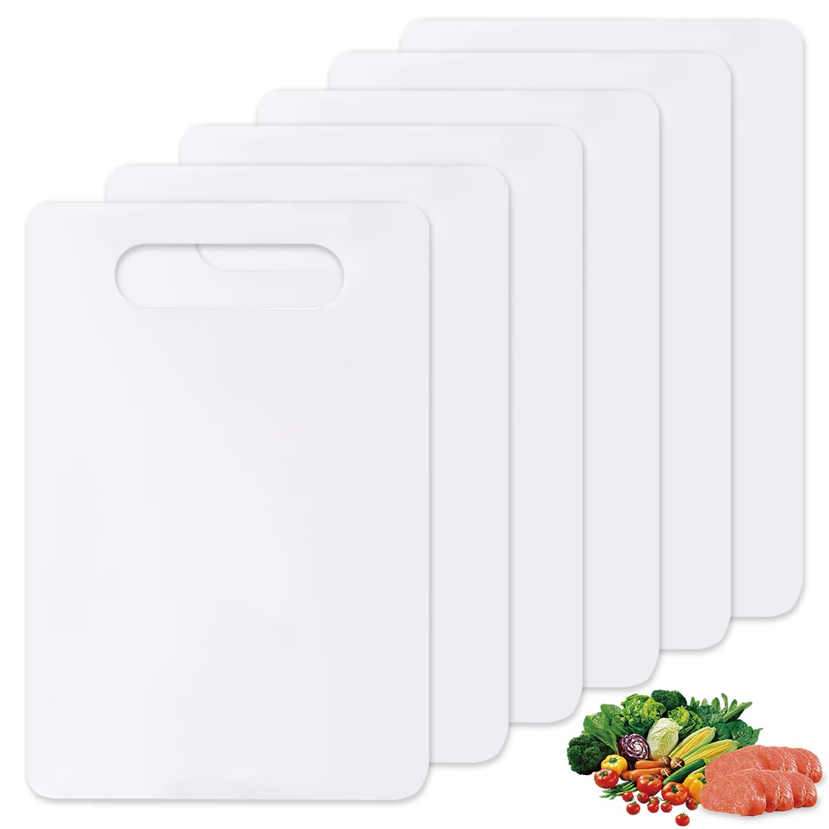 6 Piezas Tablas de Cortar en Plástico, 29x19cm Tablas de Corte Plástico, Antibacterianas, Blanco Tabla de Corte, Tabla Cortar Cocina para Frutas, Carnes, Verduras, Apta para Lavavajillas