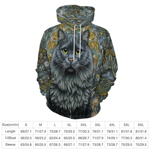 Sweat à capuche chat noir vitrail unisexe décontracté à manches longues