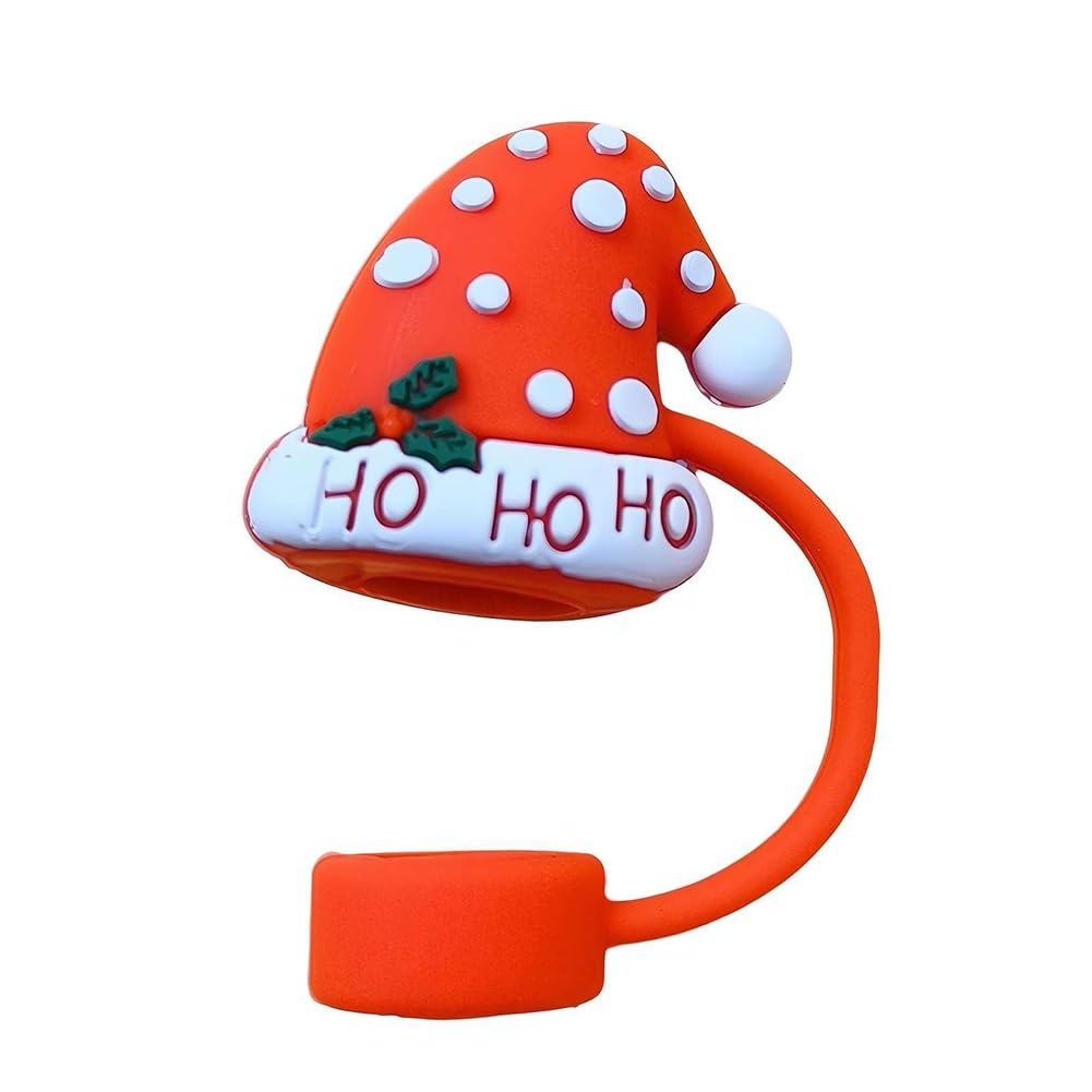 CTRLZS 10PCS Silicone Straw Tips Lids Protectors for Stanley40 Oz Tumbler Cups Christmas Hat Silicone Straw Covers