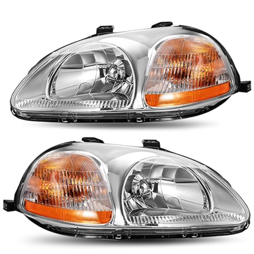 JSBOYAT Headlight Assembly Pair for 1996 1997 1998 Honda Civic Halogen Headlamp Chrome Housing with Amber Reflector (Driver and Passenger Side)