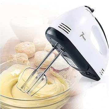 Ellevena Hand Mixer Blender Easy Mix with 7 Speed Control and Detachable Stainless-Steel Finish Beater and Whisker with in-Built Eject Knob and Slim Grip for Cakes, Hand Blender for Kitchen (White)