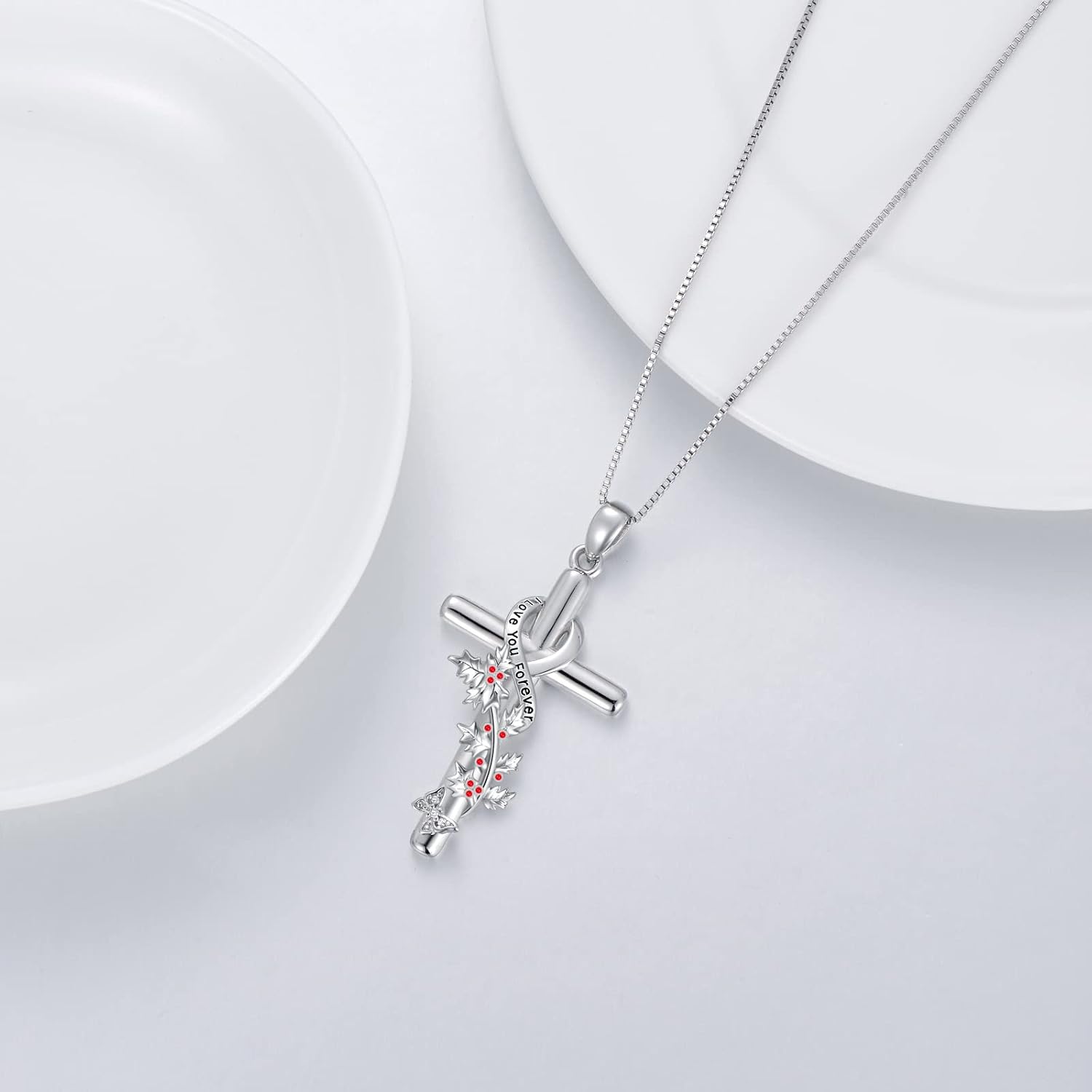 Cross Necklace for Women 925 Sterling Silver I Love You Necklace Religious Jewelry with Gift Box for Mother Daughter
