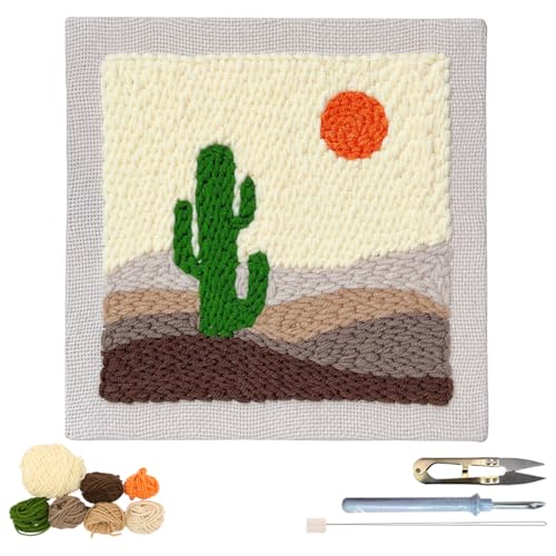 Image of PATPAT Cotton DIY Punch Needle Art Kit Beginners DIY Starry Night Punch Needle Art with Embroidery Needles,Tutorial,20x20cm Embroidery Hoop, Multicolor