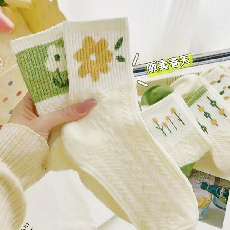 5 Pair Cute Ankle Socks for Women- Cable Knitted Floral Pattern Cute Cottagecore Socks2