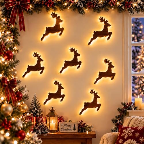 Decoración de pared LED de reno, luces de silueta de Navidad, decoración
