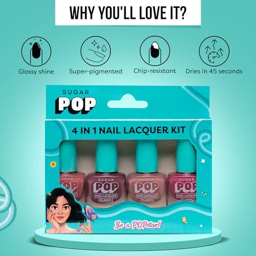 Image of SUGAR POP 4 In 1 Glossy Finish Nail Lacquer Kit- 01 Nude Nectar, 20 ml