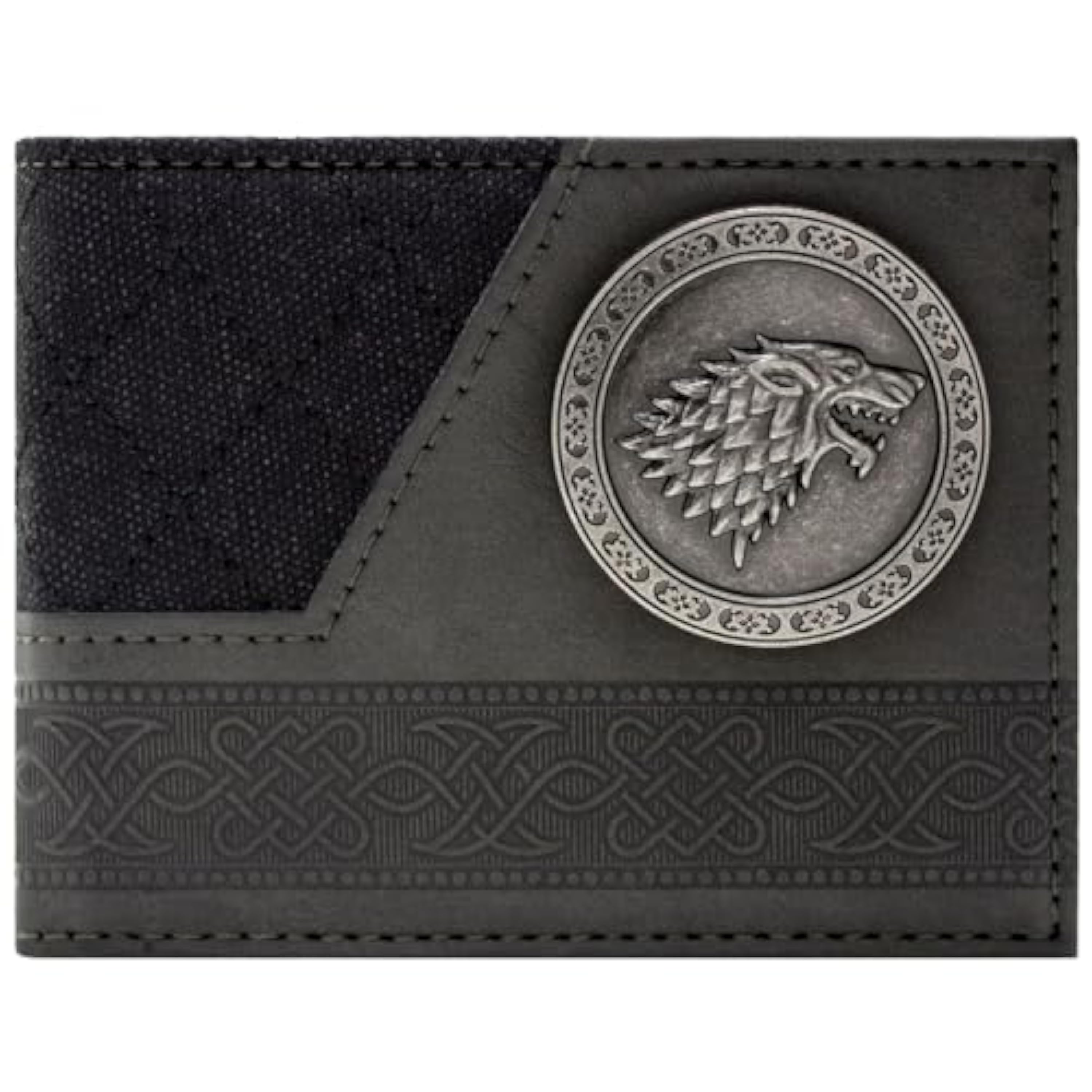 Game of Stark Thrones Winter Is Coming Direwolf Emblema Billetera/Cartera Bi-Fold ID & Tarjetas, Gris