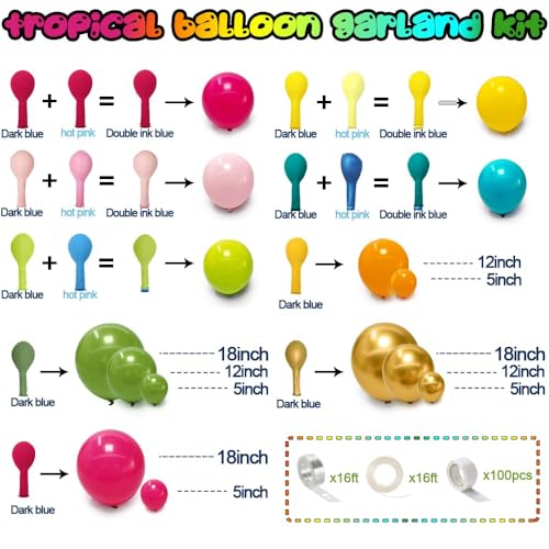 Image of Tropical Balloons Arch Pink Green Orange Gold Balloons Pastel Yellow Teal Balloon Garland For Flamingo Beach Hawaiian Luau Aloha Summer Birthday Baby Shower Party Decorations