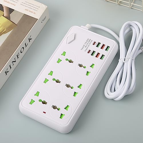 Tycom Power Strip Surge Protector with USB- Extension Cord Flat Plug with Widely 6 AC Outlet and 6 USB + 2 Type C, Small Desktop Station with 6 ft Power Cord, Compact Socket (Z69 White)