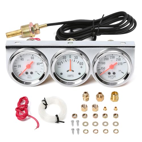 JKIANTECH 2 52mm Triple Gauge Set 3-in-1 Gauge Kit with Oil Pressure Water Temperature & AMP Gauges Backlit Dial Universal for Most 12V Vehicles