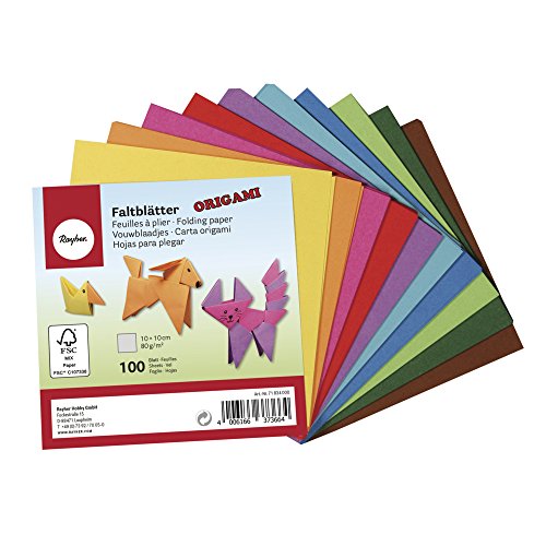 Rayher 71834000 Origami-Faltblätter, FSC Mix Credit, 10x10cm, 80g/m2,