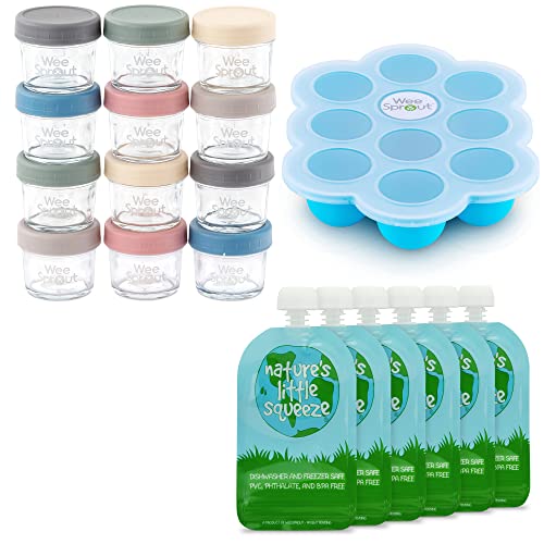 Matte 4 oz Glass Baby Food Storage Jars Bundle with Blue Silicone Freezer Tray & 5 oz Food Pouches Matte 4 oz Glass Baby Food Storage Jars Bundle with Blue Silicone Freezer Tray & 5 oz Food Pouches