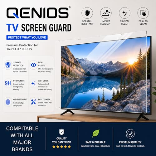 Image of 32 Inch LED TV Screen Protector | 3mm Thikness Clear Acrylic Screen Guard | Impact & Scratch Resistant | Crystal Clear HD Visibility | 9H Hardness | Easy Elastic Strap Installation | Transparent TV Protector (32 Inch)