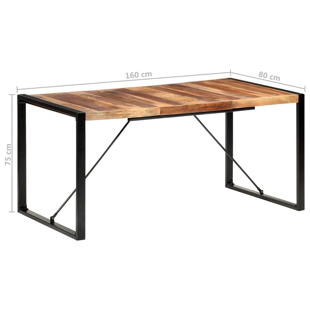 Stół do jadalni 160 x 80 x 75 cm, lite drewno ze stalowymi nogami, wysuwany, solidne wzornictwo do jadalni, kuchni, salonu, meble dla rodziny, posiłków, stabilna rama, ręcznie robiona