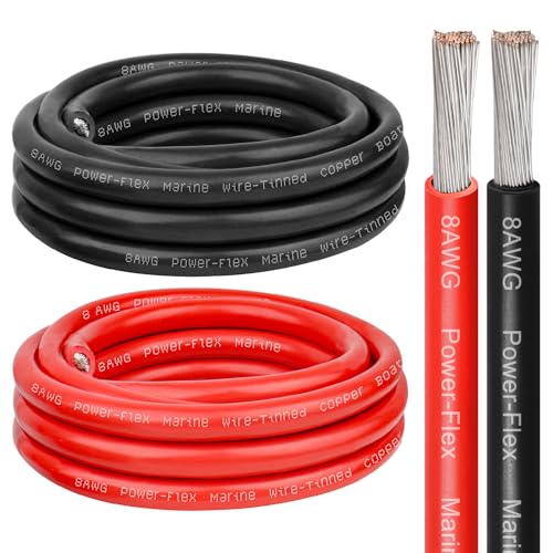 8 Gauge Marine Wire 8 AWG Tinned Copper Electrical Wire Boat Cable for Automotive Solar Car Audio Trailer Camper & Marine Wiring(8 AWG 5FT Red + 5FT Black)