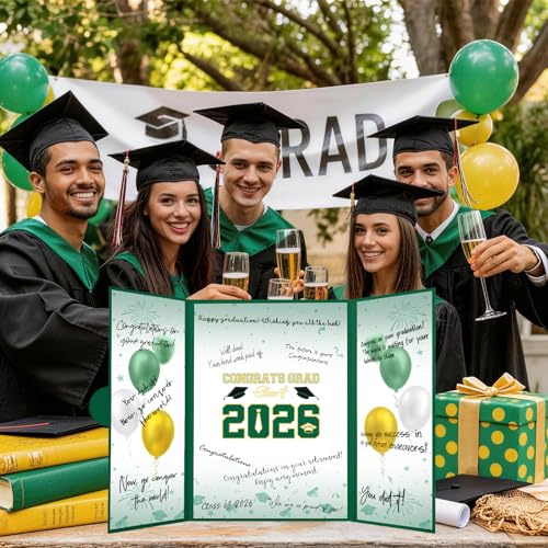Image of Graduation Decorations 2026 Green Gold Graduation Guest Book to Sign Class Of 2026 Signature Guestbook Alternative Party Gifts Keepsake Congrats Grad Invitations Memory Card Board College High School