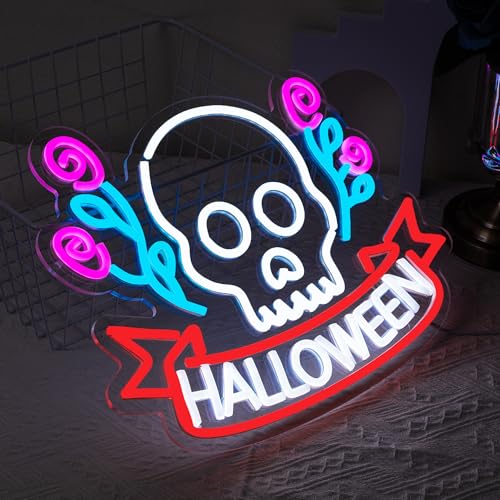 Image of Halloween Neon Sign Skull Neon Light for Wall Decor Colorful Neon Signs USB Powered LED Neon Light for Bedroom Bar Man Cave Club Decor