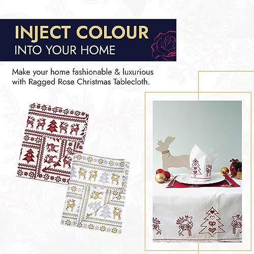 Ragged Rose Christmas Table Cloth, Festive Linen Tablecloth with Nordic Style Prints for Living Room & Kitchen - Image 3
