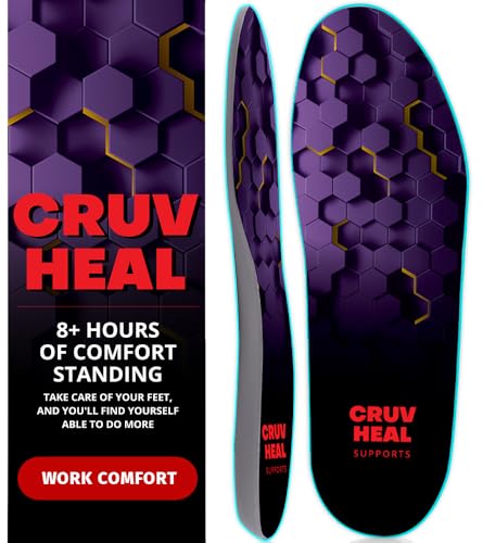 Image of CRUVHEAL Work Comfort Orthotic Insoles - Anti Fatigue Shoe Insert Men Women - Low Arch Support - Shock Absorption - Foot Pain Relief - Work Boot Insoles (XL, Violet)