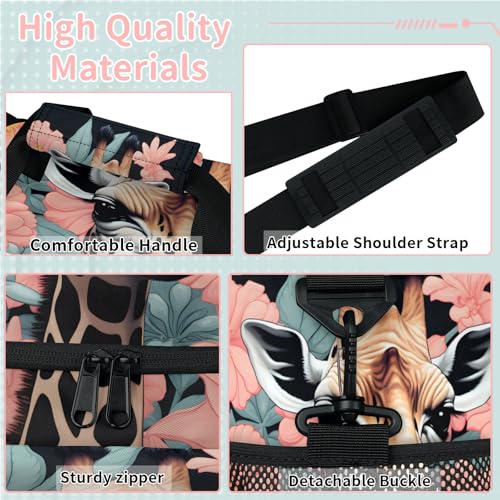 Flower Giraffe Travel Duffle Bag - Waterproof weekend luggage bag, men's sports and fitness bag, delivery hospital storage bag, overnight luggage bag with pull rod cover2