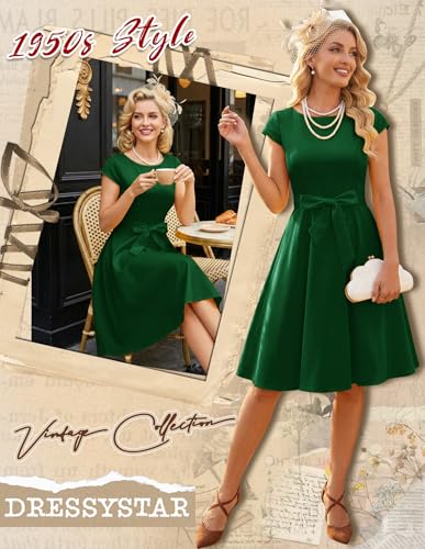 Image of Dressystar Women's Vintage 1950s A Line Cap Sleeve Cocktail Party Dress