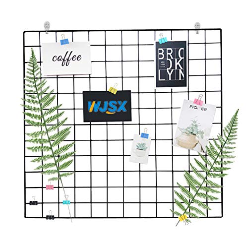 WJSX DIY Hierro Cuadrícula Panel/Foto Pared/Multifunción Metal Mesh/Pared Decoración/Colgando Foto Pared/Rejilla Creativa(23.5 * 23.5inch Negro) Cover