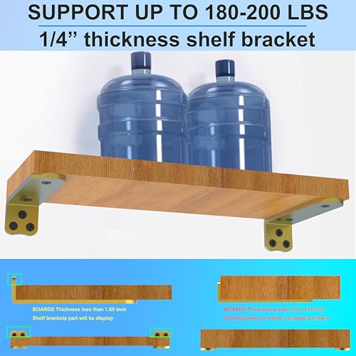 Image of Eurydice Heavy Duty Floating Shelf Brackets, 1 /4 in Thick 8 in 6Pack Gold