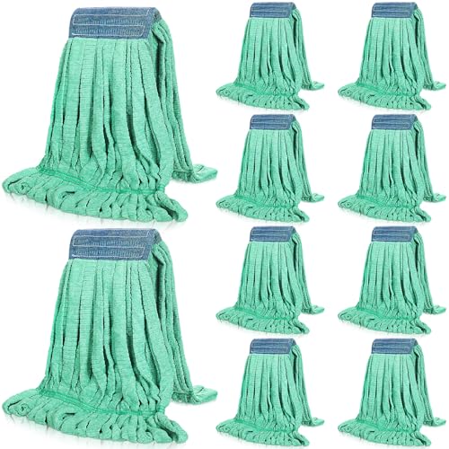 Image of Lallisa 10 Pcs Commercial Mop Head Replacement Tube Microfiber Mop Heads for Floor Cleaning Industrial Mop Heads Looped End Wet Mop Head Refill for Home Commercial Industrial Use (Green,18 oz)