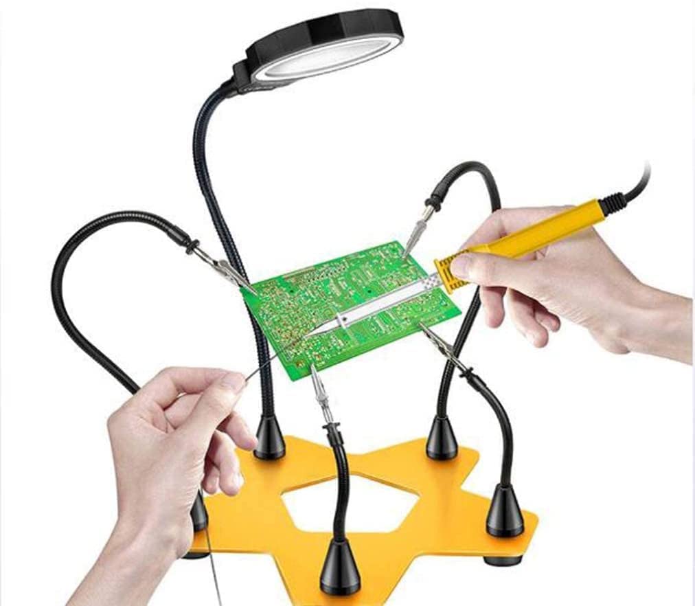 Lupa, regulowana lupa Lupa Lampa Led Trzecia ręka Lupa ze światłem i podstawą Zestaw głośnomówiący z dodatkowymi klipsami i podstawką lutowniczą do naprawy/w Interesting