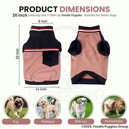Image of Foodie Puppies Corduroy Line Velvet Pocket T-Shirt Warm Sweater Jacket - (20 inch, Blue and Pink) for Small to Medium Dogs | Soft, Lightweight Pet Apparel | Stylish, Comfortable, Durable, Stretchable