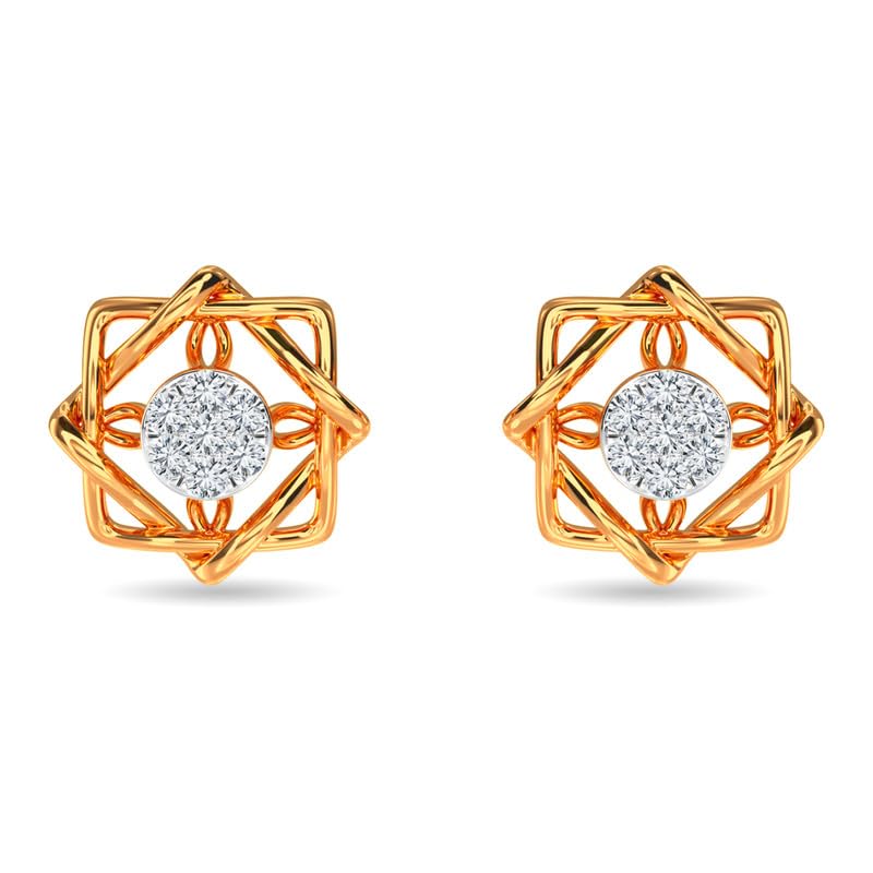 Image of KISNA JEWELS 14KT|18KT BIS Hallmark Pure Gold and Diamond Stud Earrings For Women with Screw Back clouser