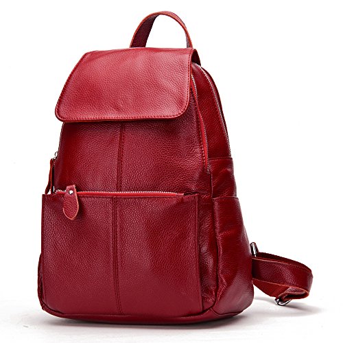 Image of zency 15 Colors Real Soft 100% Genuine Leather Women Backpack Fashion Ladies Travel Bag Preppy Style For Woman (Dark Red)