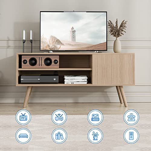 Cozy Castle Tv Stand For 50 Inch Tv, Modern Tv Console With Shelves For Living Room Bedroom, Entertainment Center For Flat Screen Tv, Wood Tv Stand For Tvs Up To 50", 43.3 Inch, Oak #TOP2