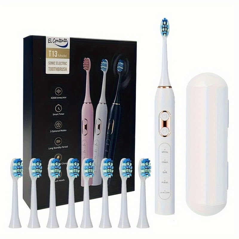 Intelligent Electric Toothbrush with 5 Modes 8 Replaceable Toothbrush Heads IPX7 Waterproof 42000VMP Built-in Timer Suitable for Adult