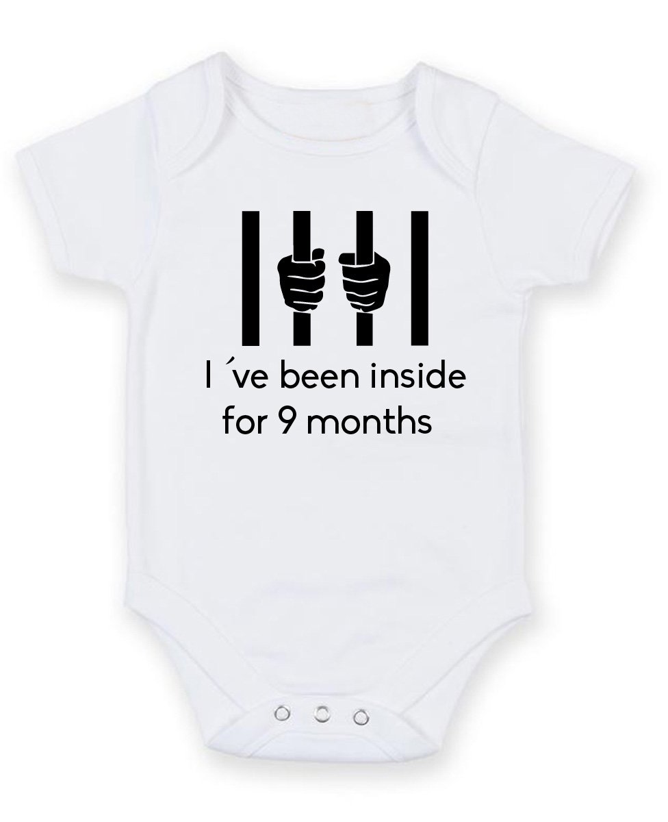 FoxyPrinting I Have Been Inside For 9 Months - Personalised Baby Boy Girl Baby VestUnisex Short Sleeve Bodysuit (0-3 months)