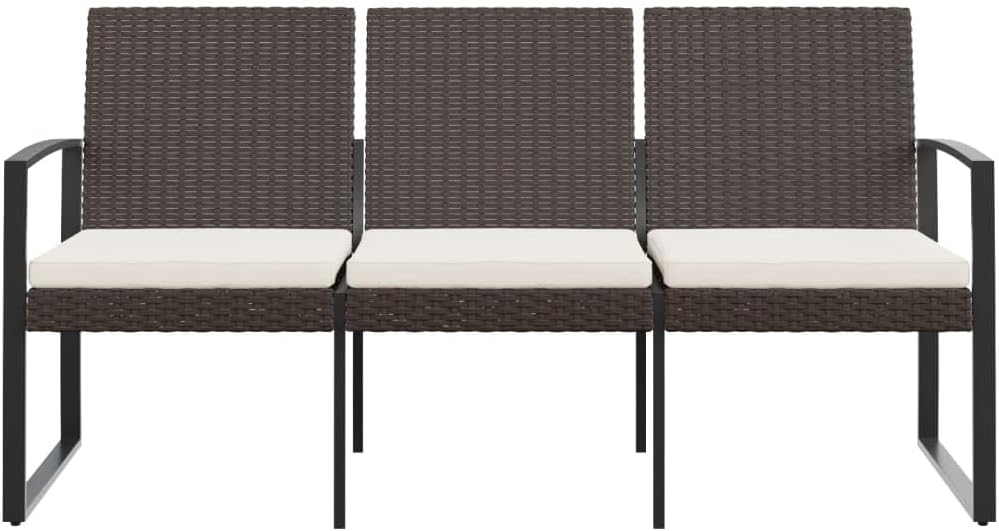 3-Seater Garden Bench Brown PP (Polypropylene) with Rattan Look,3Seater Garden Bench with Comfortable Cushions for Outdoor Use Patio Furniture