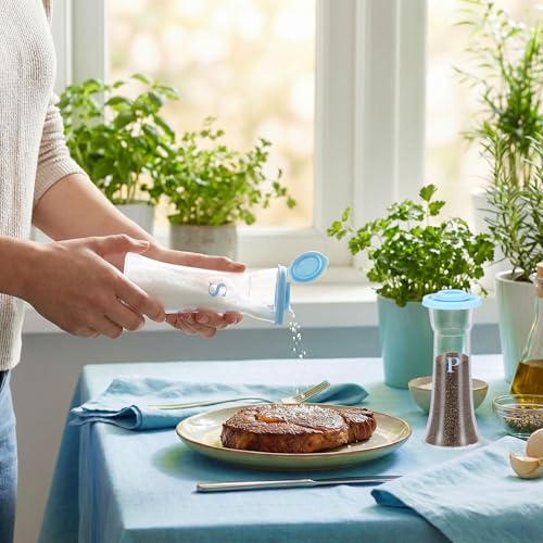 Image of Set of 2 Plastic Salt and Pepper Shakers with Lids Large Salt Shaker Pepper Container Vintage Tall Hourglass Camping Picnic Outdoors Travel Spice Set for Home Picnic Kitchen(Classic,Baby Blue)