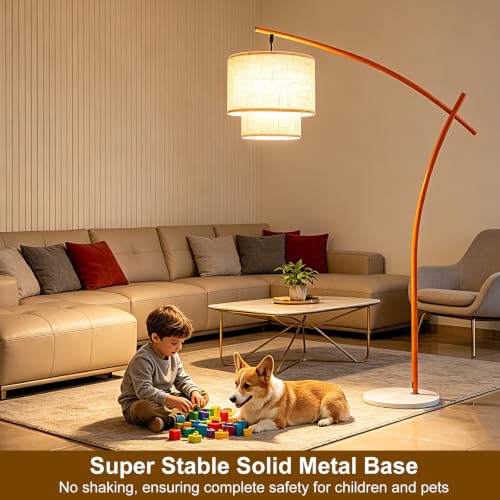 Image of Lightdot Arc Floor Lamp for Living Room, Orange Modern Standing Tall Lamps Dimmable 3000K Warmwhite, LED Floor Lamp Bedside Lamp Tall Lamps for Home Office Bedroom Corner Decor (T45 Bulbs Included)