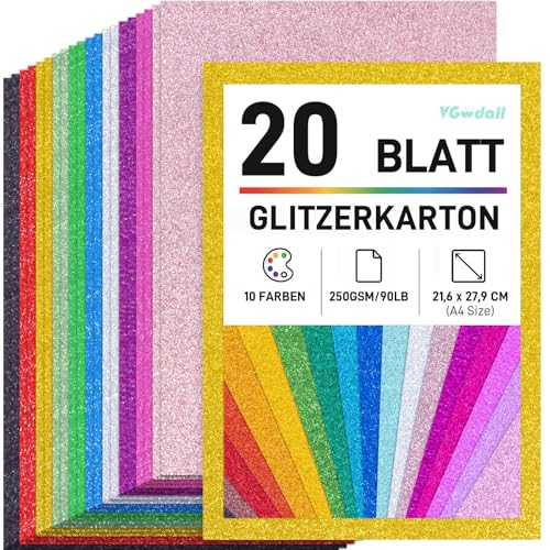 VGOODALL Glitzerpapier zum Basteln, 20 Blatt A4 10 Farben 250g/m²...