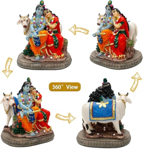 Image of KRAAFTIQUE Handmade Marble Radha Krishna with Cow Idol | Decorative Murti for Home Decor, Wedding, Anniversary, Housewarming, and Return Gift (18 CM)