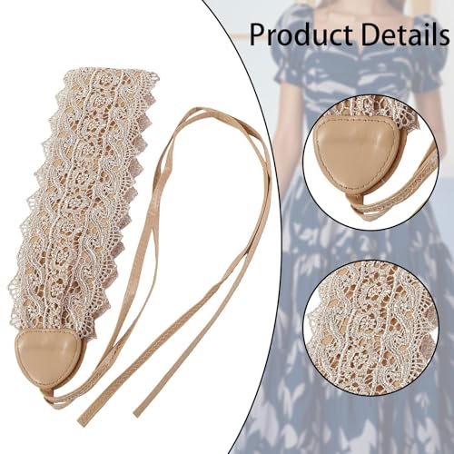 jojomis Women Lace Waist Belt Adjustable Wide Belt with Lace Trim and PU Leather for Party Holiday Fashion Accessory- Beige Yellow2