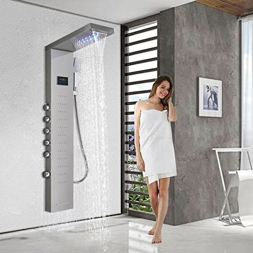 Columna de Ducha LED con Panel Luminoso, Sistema de Chorro Cascada y Masaje Corporal, Montaje en Techo miniatura 1