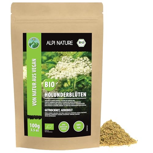 Alpi Nature Flor de Saúco Orgánico Infusión 100g, Flores de Saúco Orgánicas Frotadas, Té Suelto