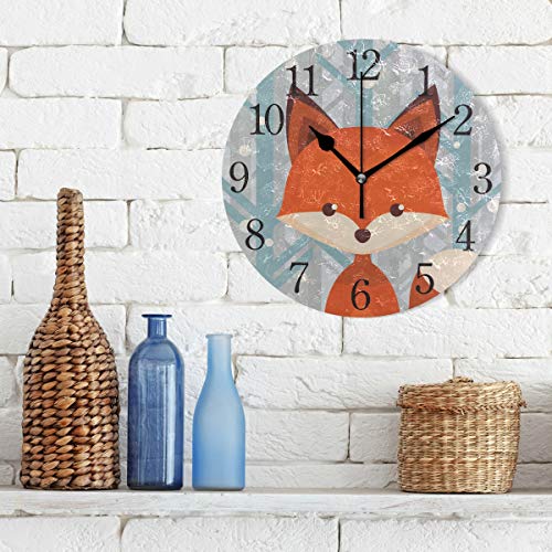Senya Wall Clock Brown Fox Silent Non Ticking Operated Round Easy To Read Home Office School Clock #TOP2