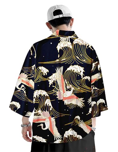 Image of DOVWOER Women's and Men Cardigan Jackets Japanese Kimono Casual Open Front Lightweight Coat